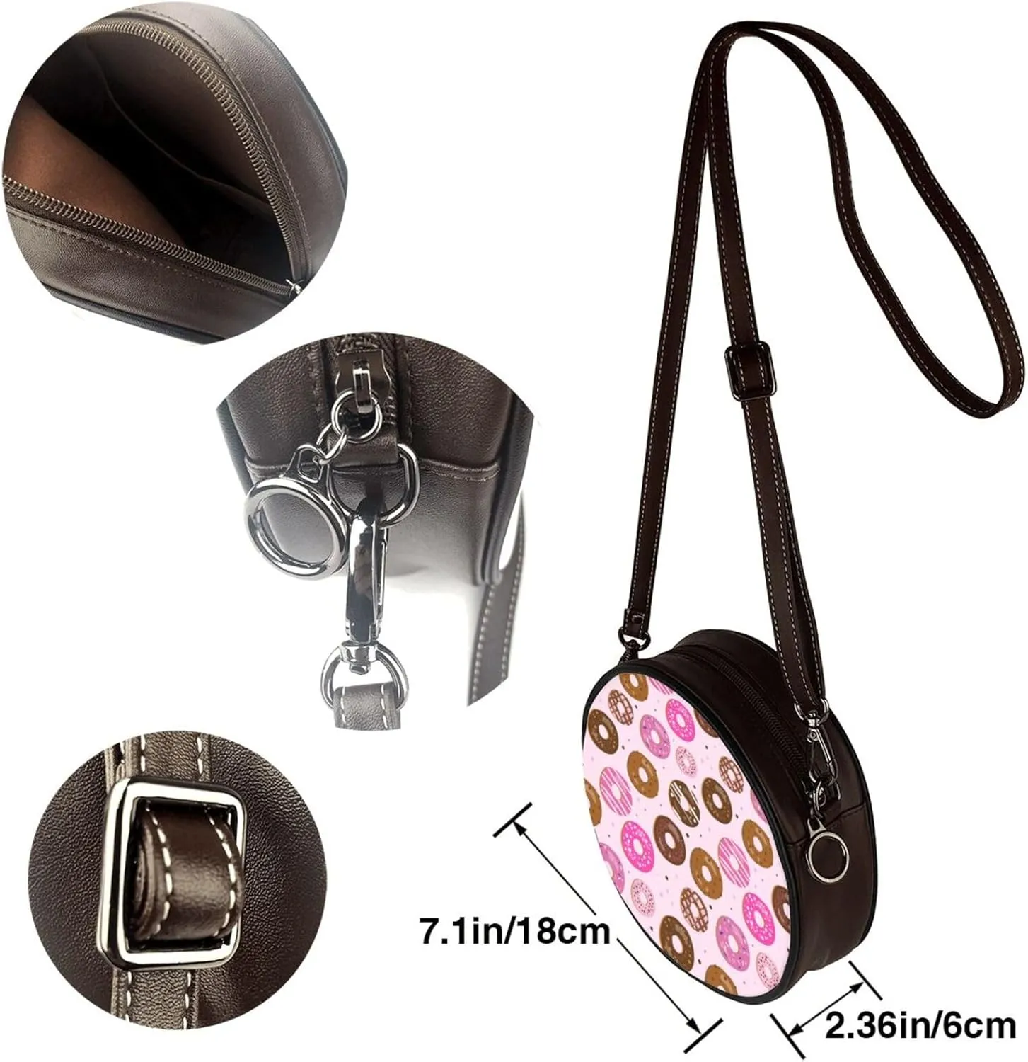Crossbody Bags Circle Purses Women, Lightweight Functional Multi Pocket Purse Adjustable Strap