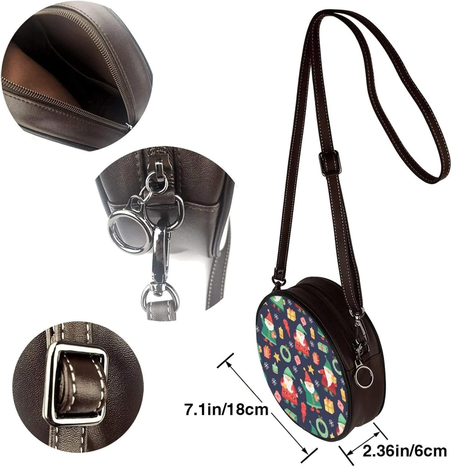 Crossbody Bags Circle Purses Women, Lightweight Functional Multi Pocket Purse Adjustable Strap