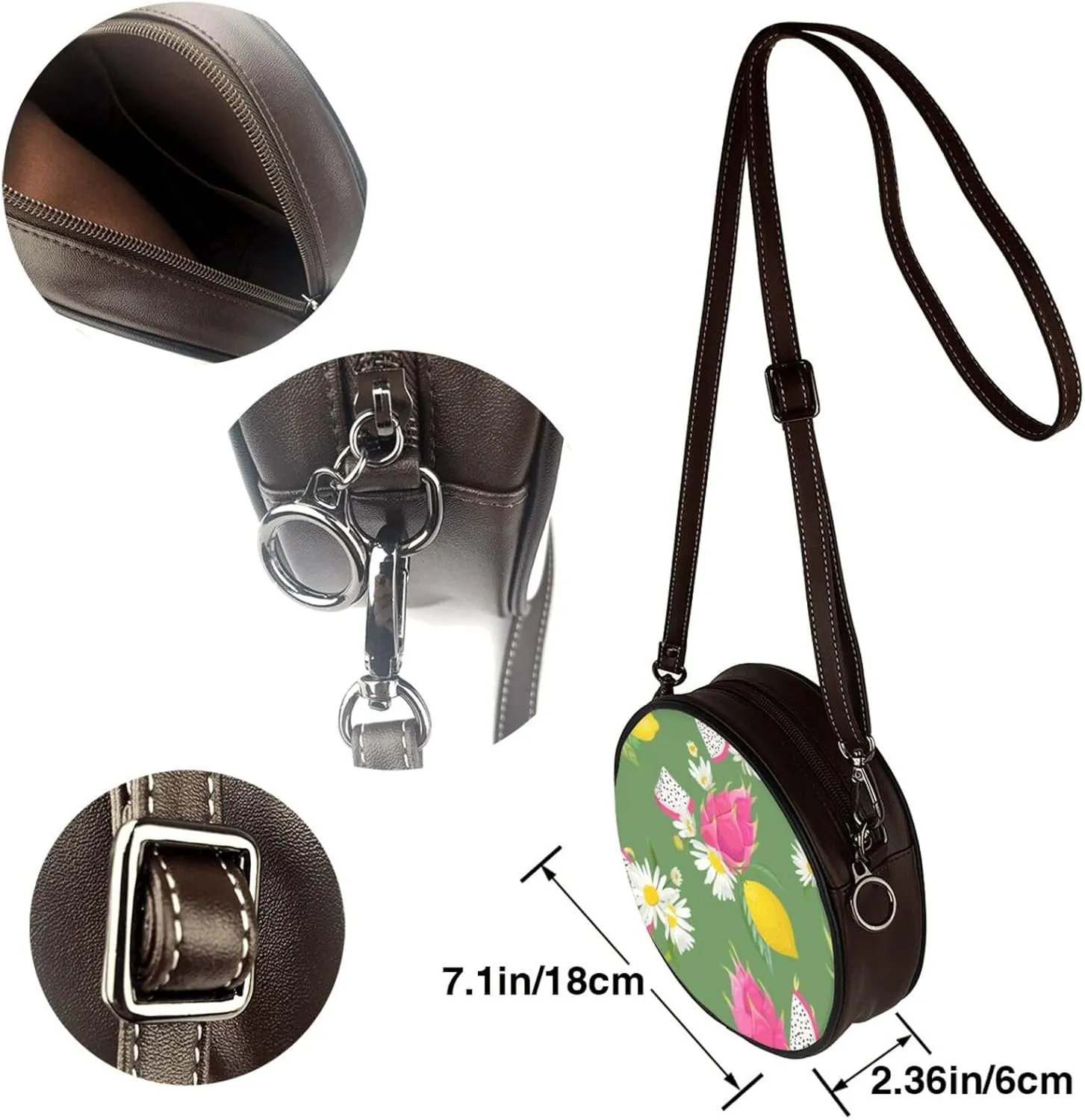Crossbody Bags Circle Purses Women, Lightweight Functional Multi Pocket Purse Adjustable Strap