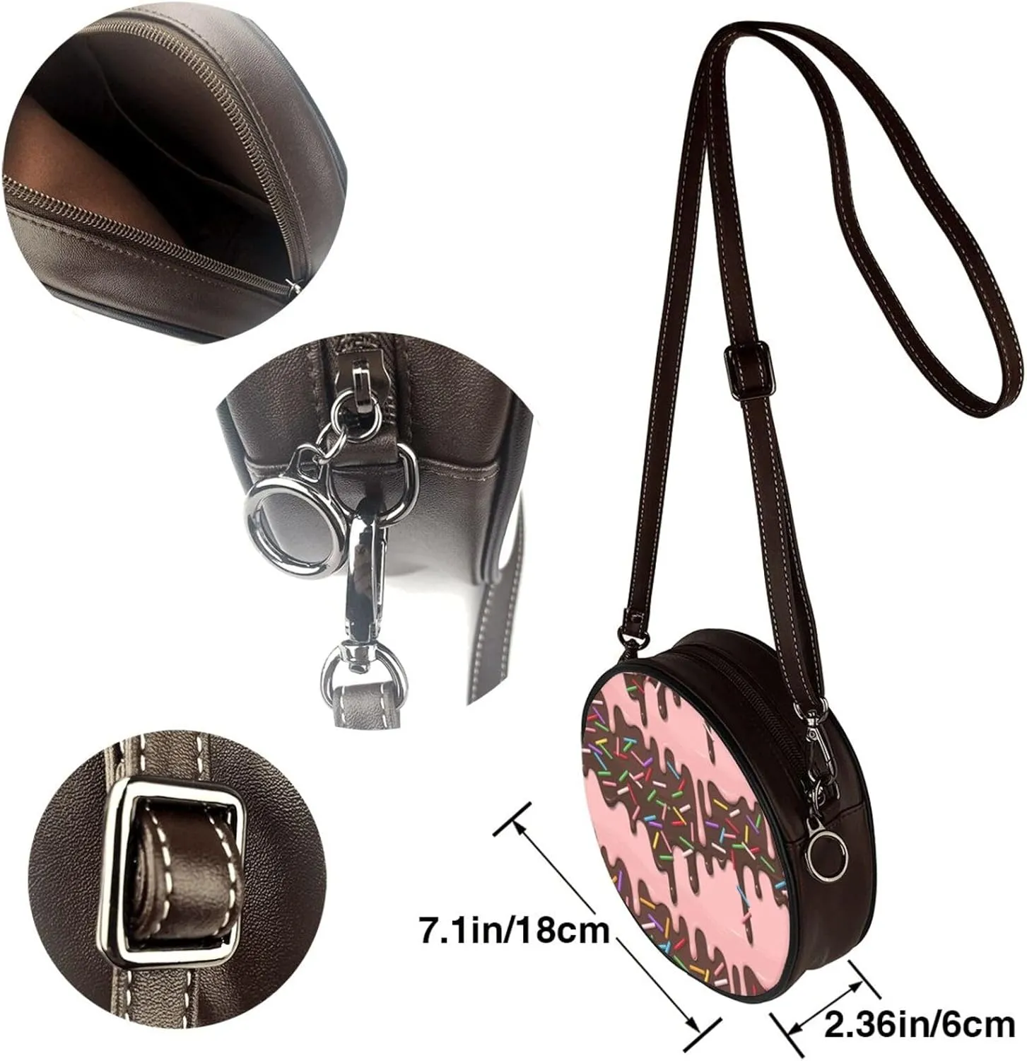 Crossbody Bags Circle Purses Women, Lightweight Functional Multi Pocket Purse Adjustable Strap