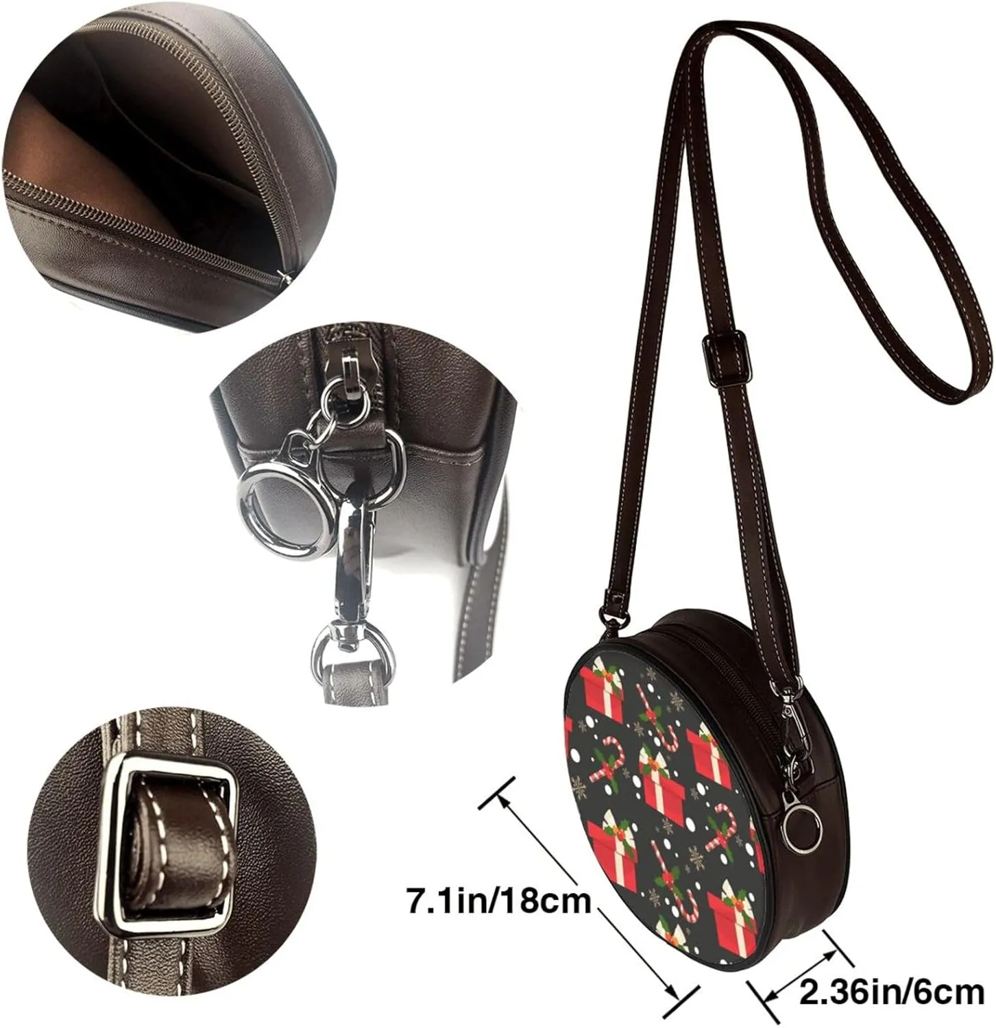 Crossbody Bags Circle Purses Women, Lightweight Functional Multi Pocket Purse Adjustable Strap