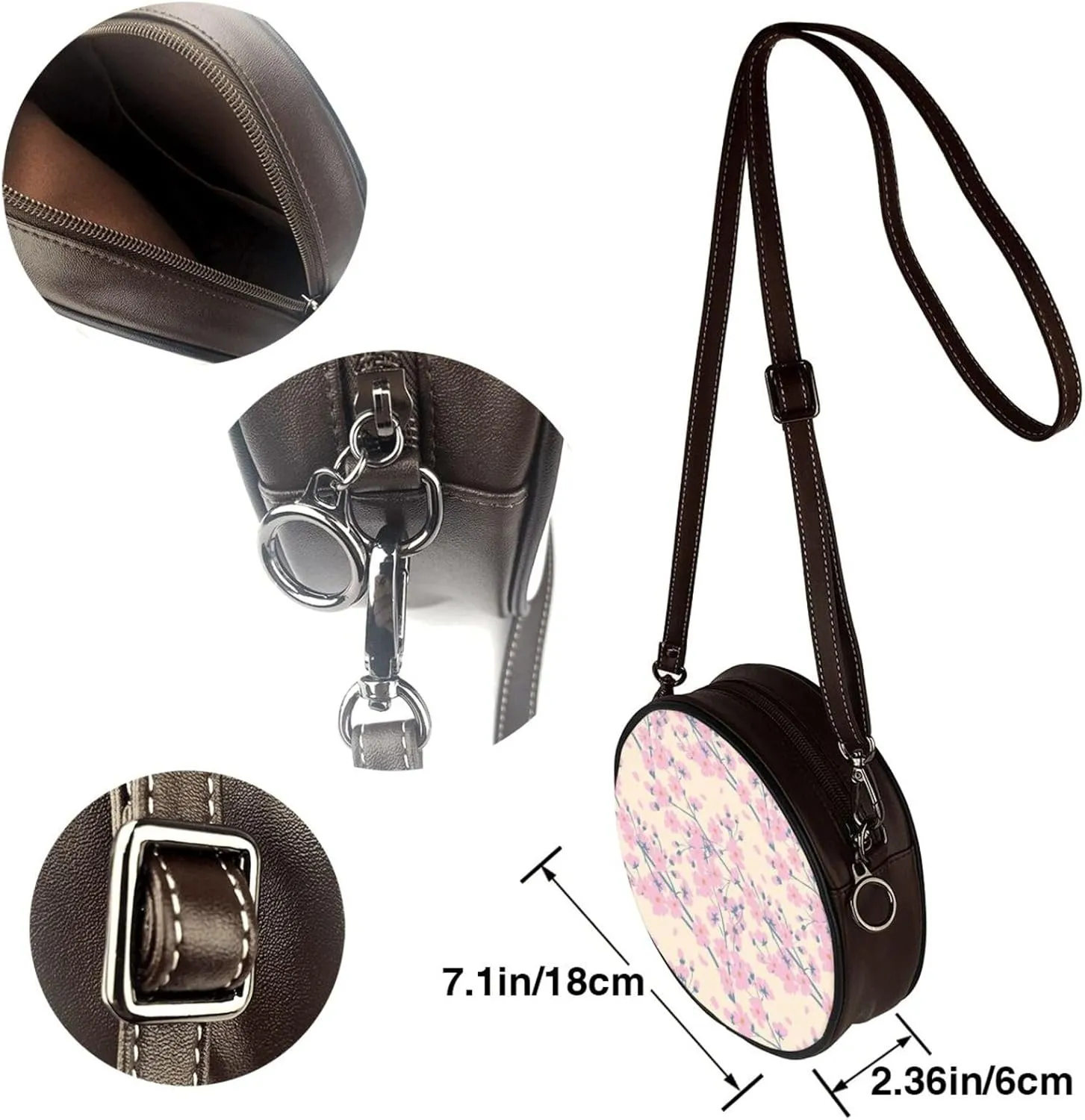 Crossbody Bags Circle Purses Women, Lightweight Functional Multi Pocket Purse Adjustable Strap