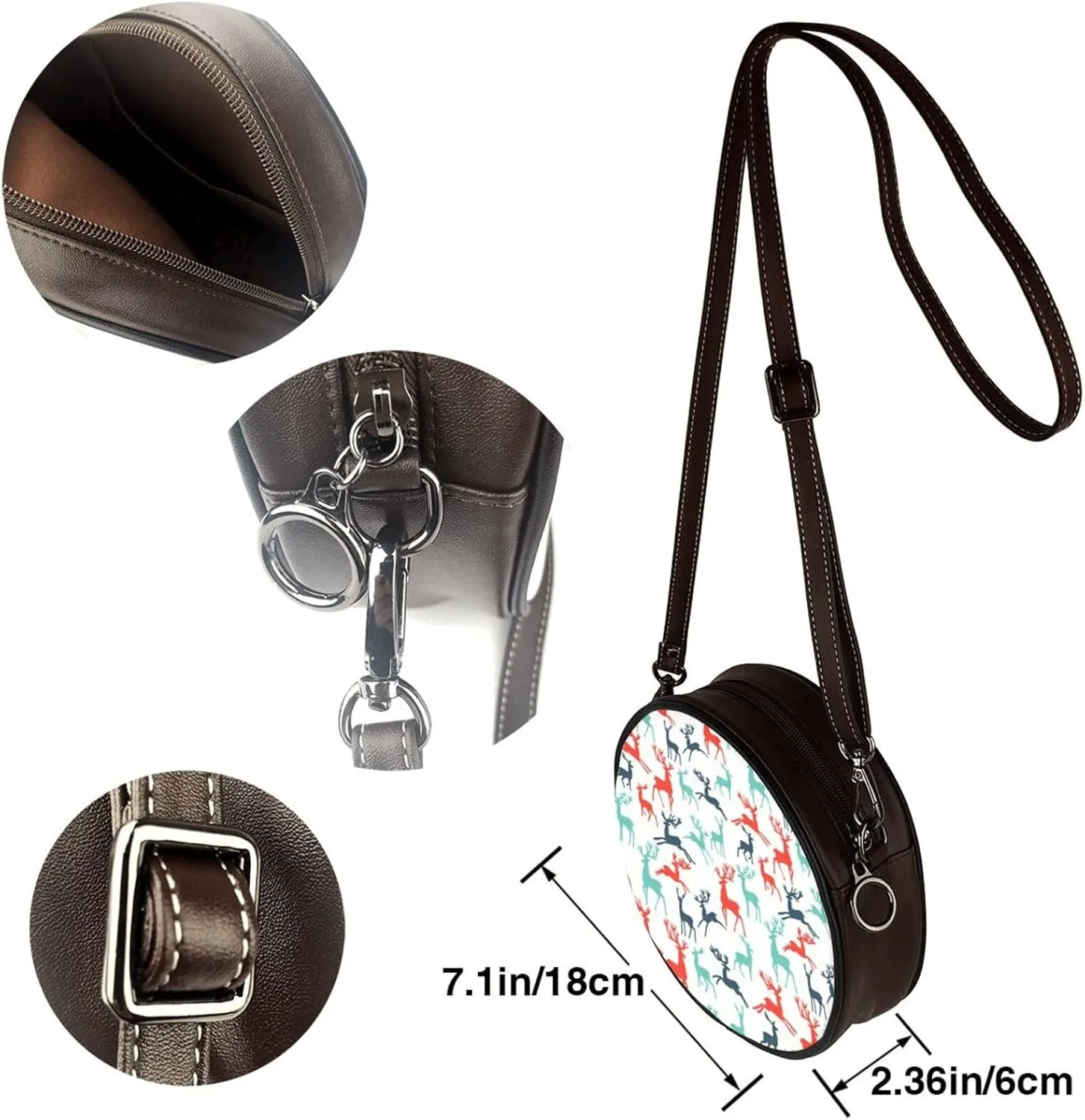 Crossbody Bags Circle Purses Women, Lightweight Functional Multi Pocket Purse Adjustable Strap