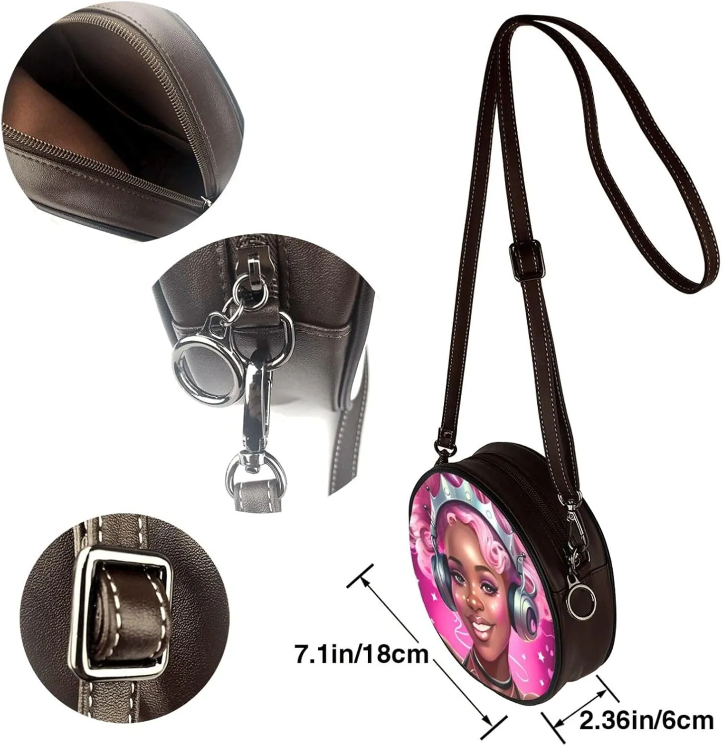 Crossbody Bags Circle Purses Women, Lightweight Functional Multi Pocket Purse Adjustable Strap