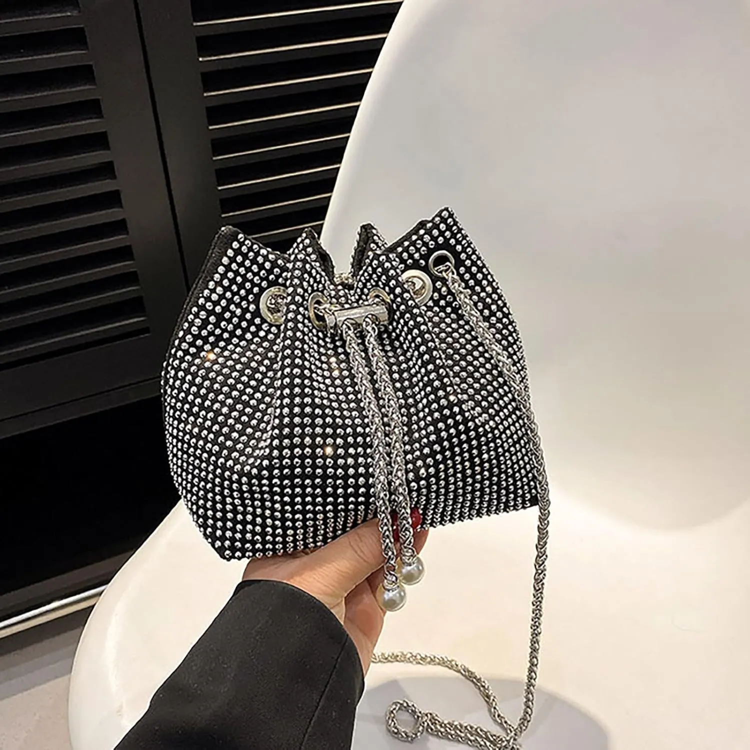 Crossbody Shoulder Evening Bag Shinny Clutch Purse Bucket Pearl Strap Handbag For oss Body Bag Purses for Women