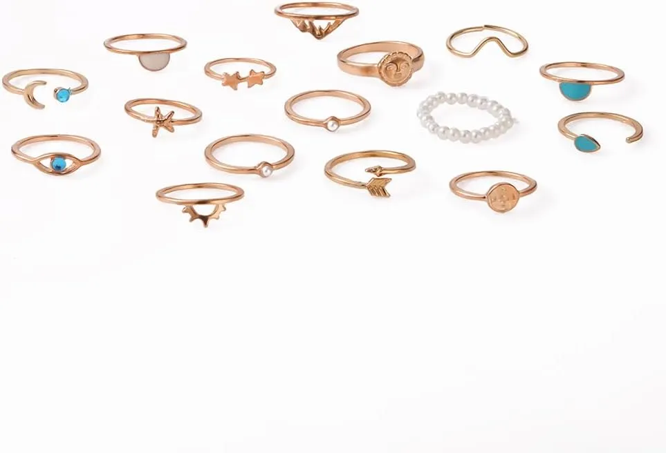 CSIYANJRY99 Gold Bohemian Knuckle Ring Set for Women, Vintage Stacked Delicate Knuckle Finger Gold Jewelry Set With Star-moon Butterfly and Sparkling Crystal Rhinestone Ring