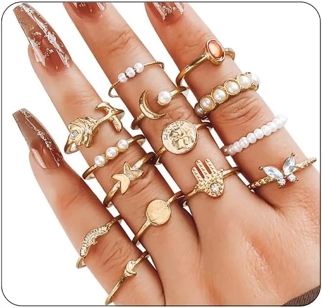 CSIYANJRY99 Gold Bohemian Knuckle Ring Set for Women, Vintage Stacked Delicate Knuckle Finger Gold Jewelry Set With Star-moon Butterfly and Sparkling Crystal Rhinestone Ring