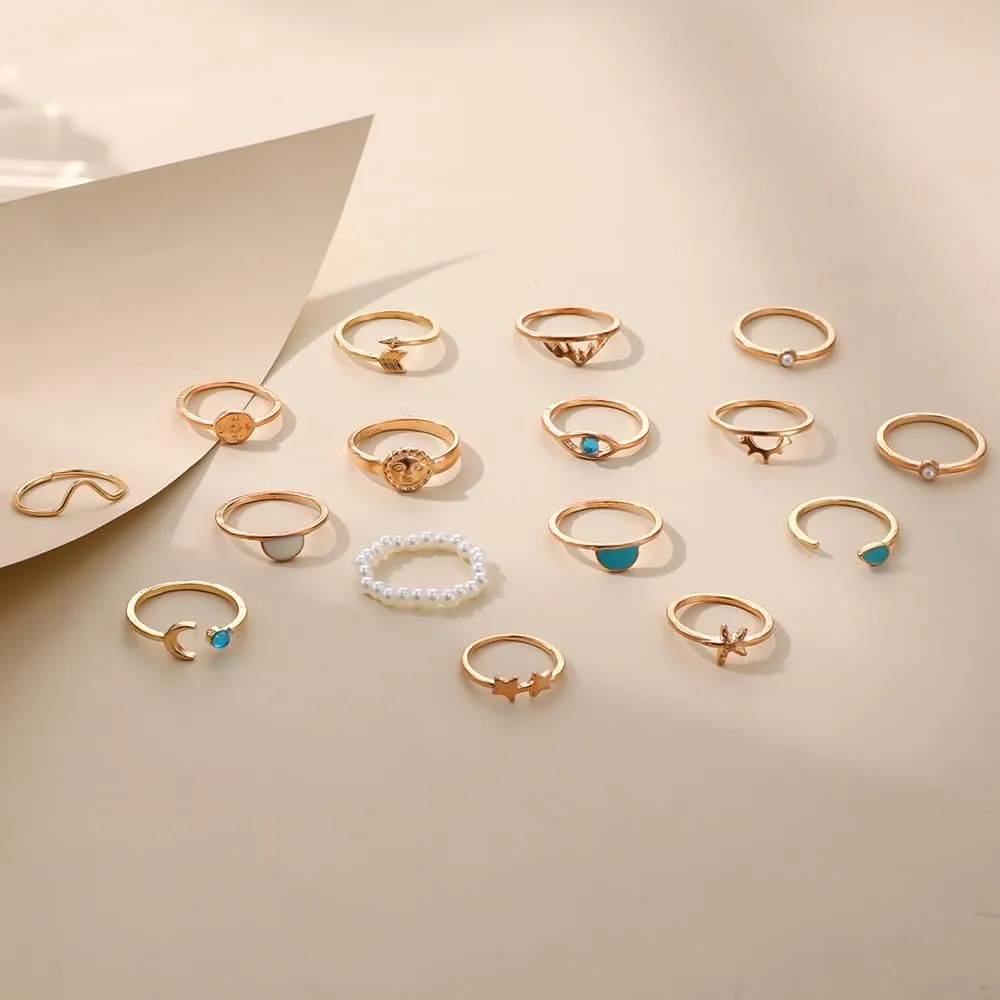 CSIYANJRY99 Gold Bohemian Knuckle Ring Set for Women, Vintage Stacked Delicate Knuckle Finger Gold Jewelry Set With Star-moon Butterfly and Sparkling Crystal Rhinestone Ring
