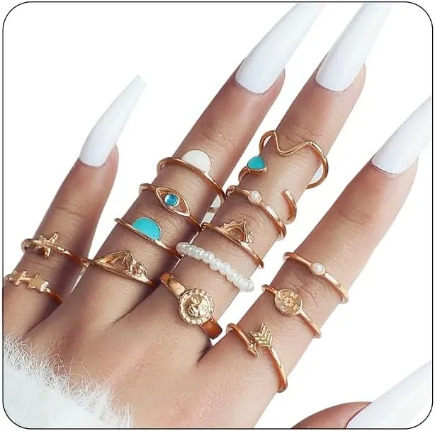 CSIYANJRY99 Gold Bohemian Knuckle Ring Set for Women, Vintage Stacked Delicate Knuckle Finger Gold Jewelry Set With Star-moon Butterfly and Sparkling Crystal Rhinestone Ring