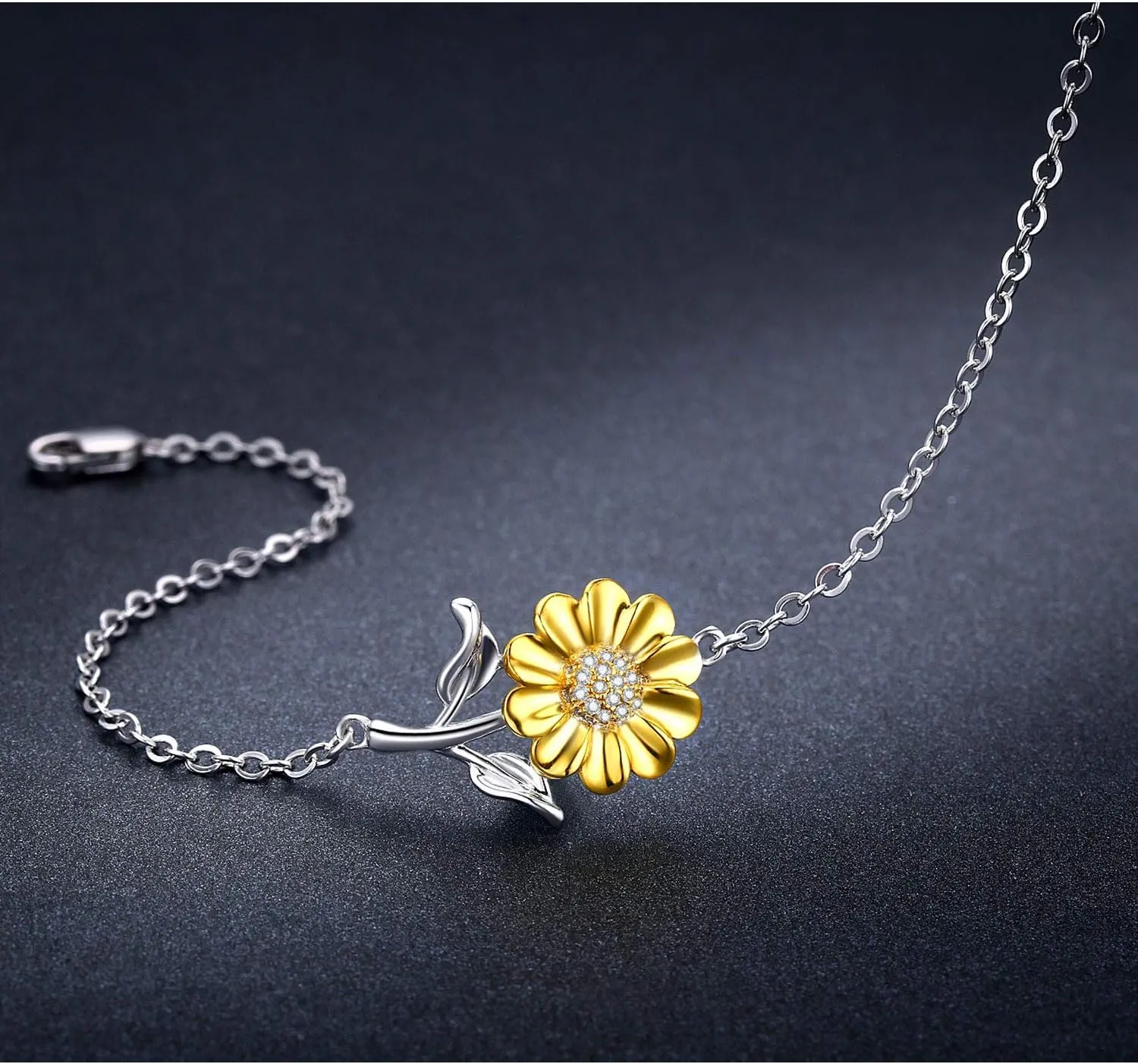 Cuoka Sunflower Bracelet/Anklet 925 Sterling Silver Sunflower Jewelry Sunflower Mother Day Gift Summer Jewelry For Women with Box