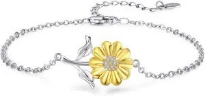 Cuoka Sunflower Bracelet/Anklet 925 Sterling Silver Sunflower Jewelry Sunflower Mother Day Gift Summer Jewelry For Women with Box