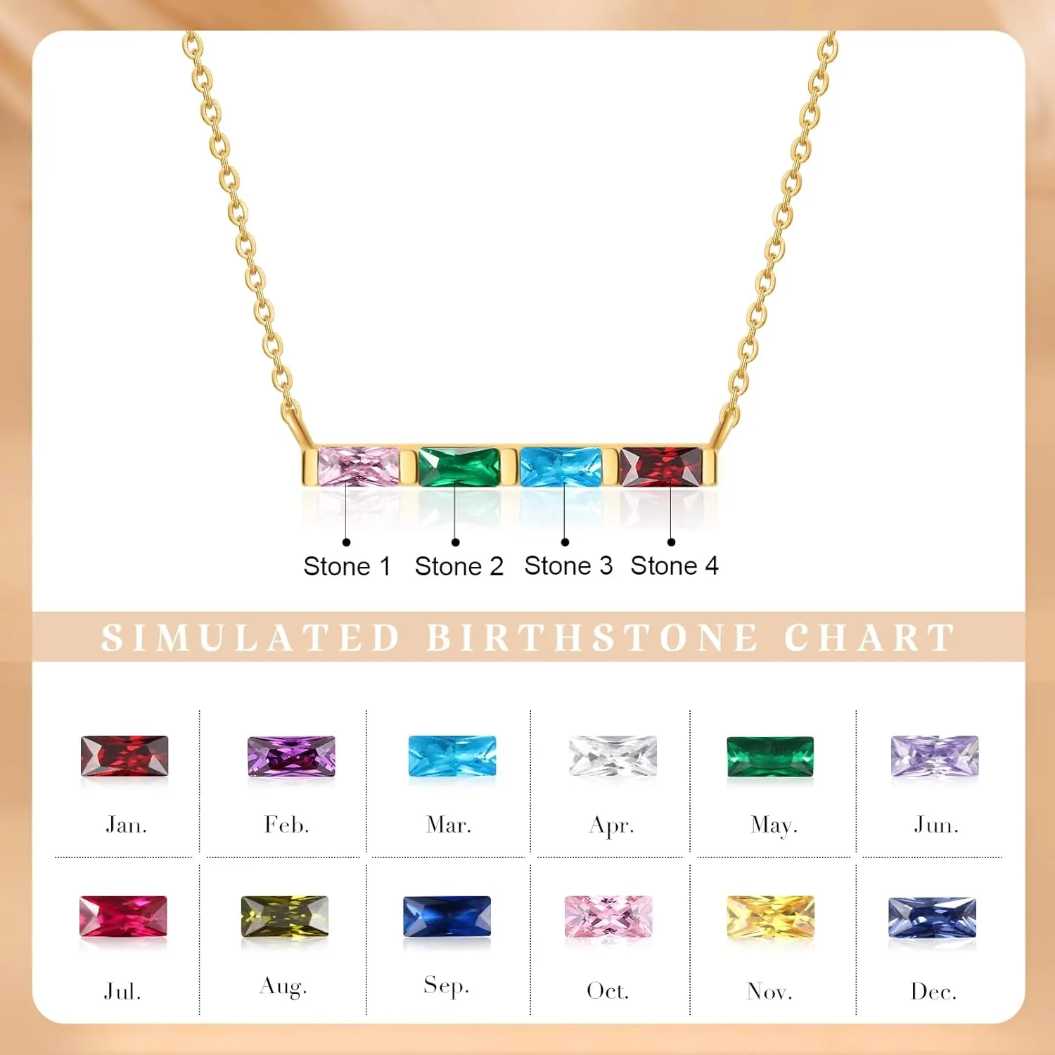 Custom Mothers Bar Necklace with Birthstone, Personalized Birthday Jewelry Gifts for Mom, Her, Wife, Grandma, Nana, Girlfriend Valentines Day Anniversary Necklaces