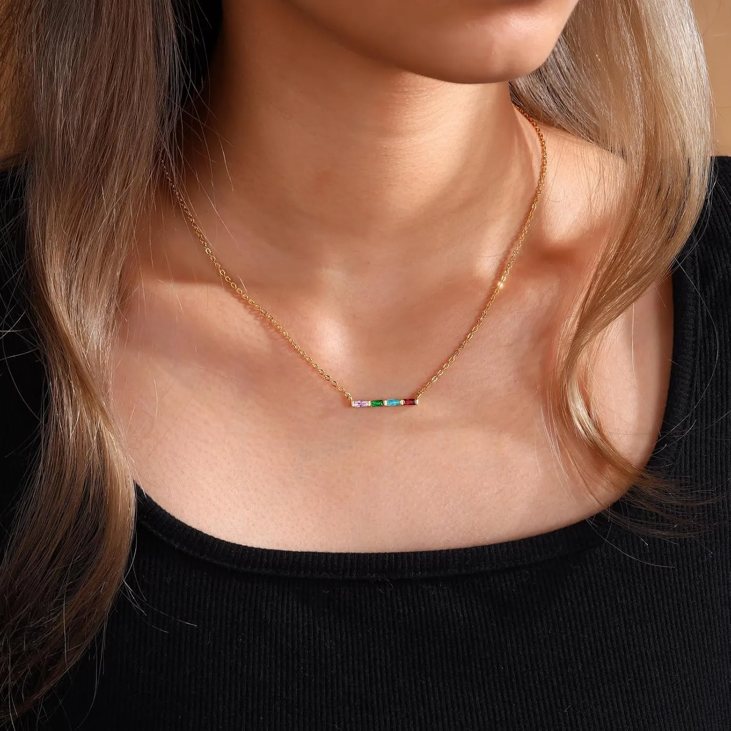 Custom Mothers Bar Necklace with Birthstone, Personalized Birthday Jewelry Gifts for Mom, Her, Wife, Grandma, Nana, Girlfriend Valentines Day Anniversary Necklaces