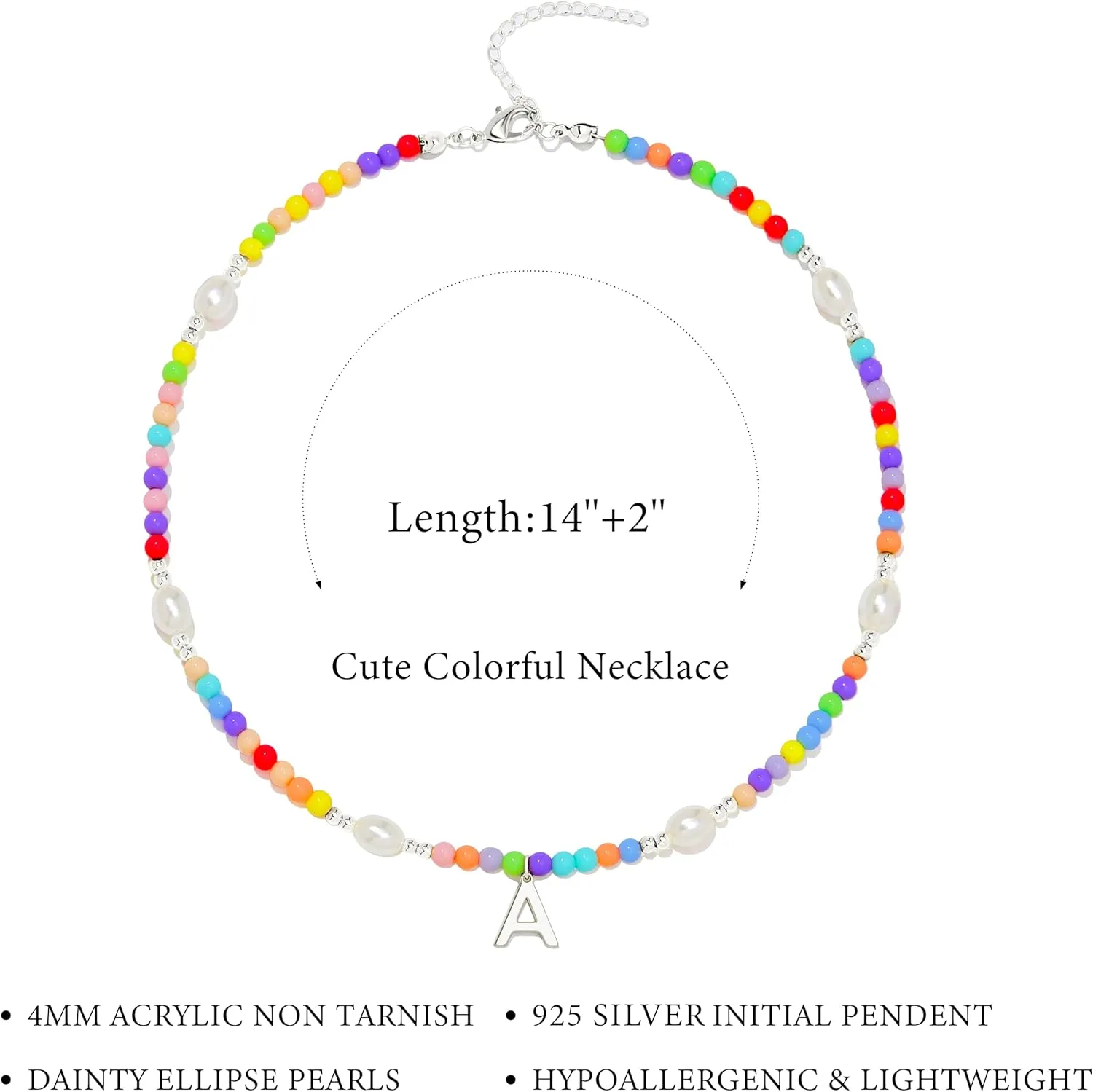 Cute Beaded Initial Necklaces for Girls Trendy Dainty Colorful Pearl Letter Choker Charm Necklace for Women Teen Girls Handmade 14K Gold Plated Bohemian Birthday Personalized Jewelry Gifts