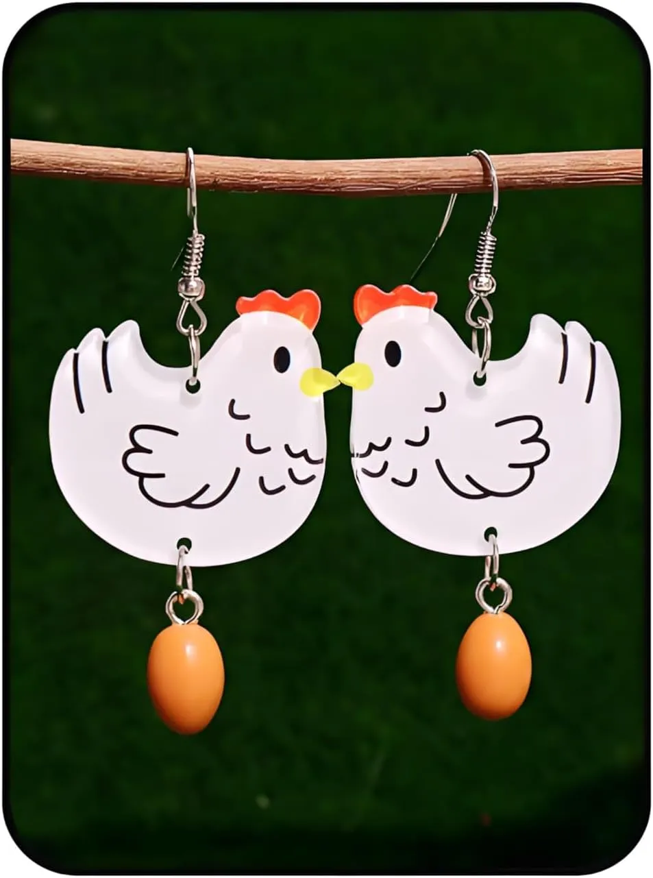 Cute Earrings For Women, Silver Hooks Dangle Fun Chicken Kawaii Earrings Trendy Unique Funny Statement Egg Hypoallergenic Non Tarnish Holiday Birthday Jewelry Gift