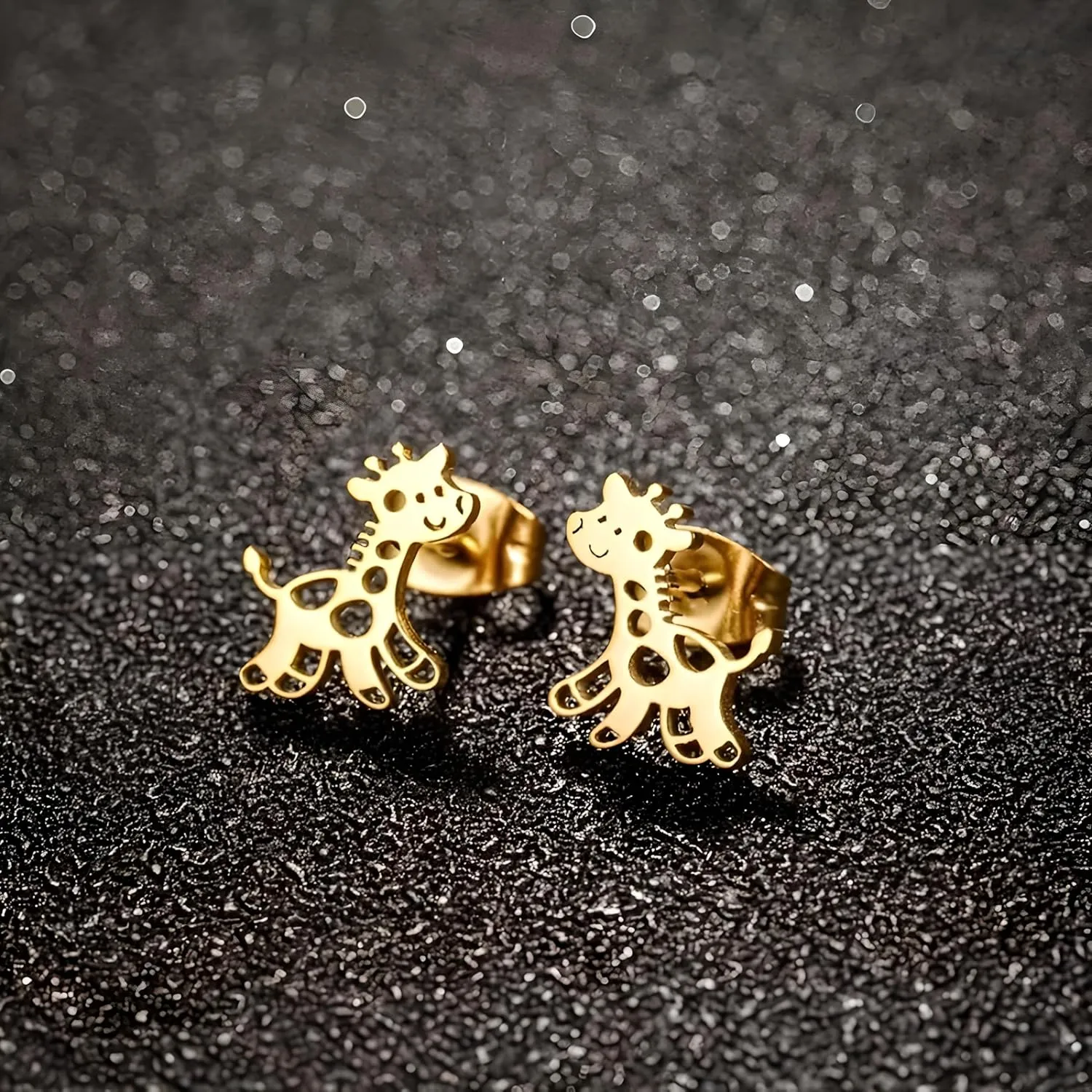 Cute Giraffe Stud Earrings, Black, Silver, Rose Gold, and Gold Options, Stainless Steel, Animal Design - Gift for Giraffe Lovers