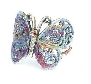 Cute Sterling Silver Filigree Butterfly Ring with Hand Tinted Accents Sparkling Rhinestone Romantic Boho Jewelry for Teen Girls Women (7)