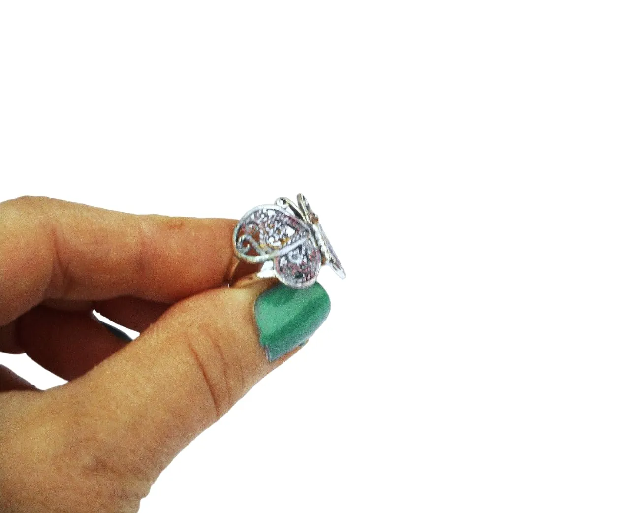 Cute Sterling Silver Filigree Butterfly Ring with Hand Tinted Accents Sparkling Rhinestone Romantic Boho Jewelry for Teen Girls Women (7)
