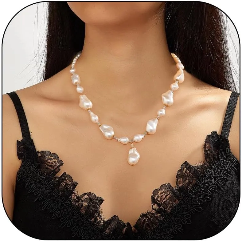 Dainty Baroque Pearl Necklaces Irregular Freshwater pearl choker necklaces for women White Pearl Beaded Charm Necklace for women Gold Vintage Pearl Choker Beaded Chain Necklace