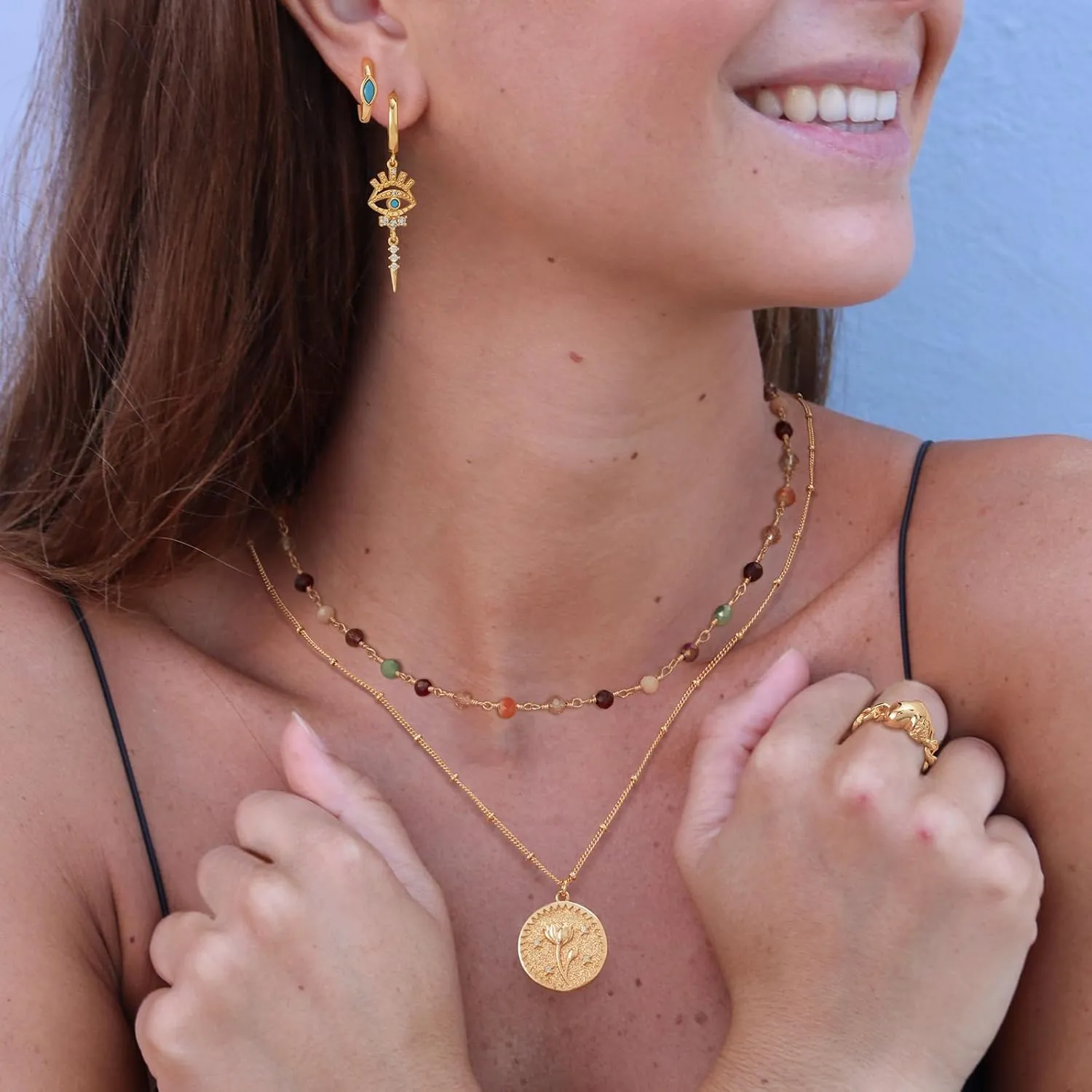 Dainty Chain Choker Necklace 18K Gold Plated Colorfull Link Chokers for Women Multicolor Necklaces Jewelry
