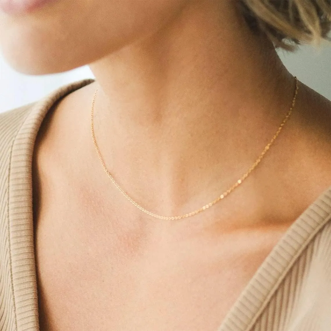 Dainty Chain Necklace for Women 18K Gold Plated Coin Disc Choker Necklaces Simple Satellite Beaded Twisted Chain Necklace Delicate Thin Paper Clip Necklaces Everyday Jewelry