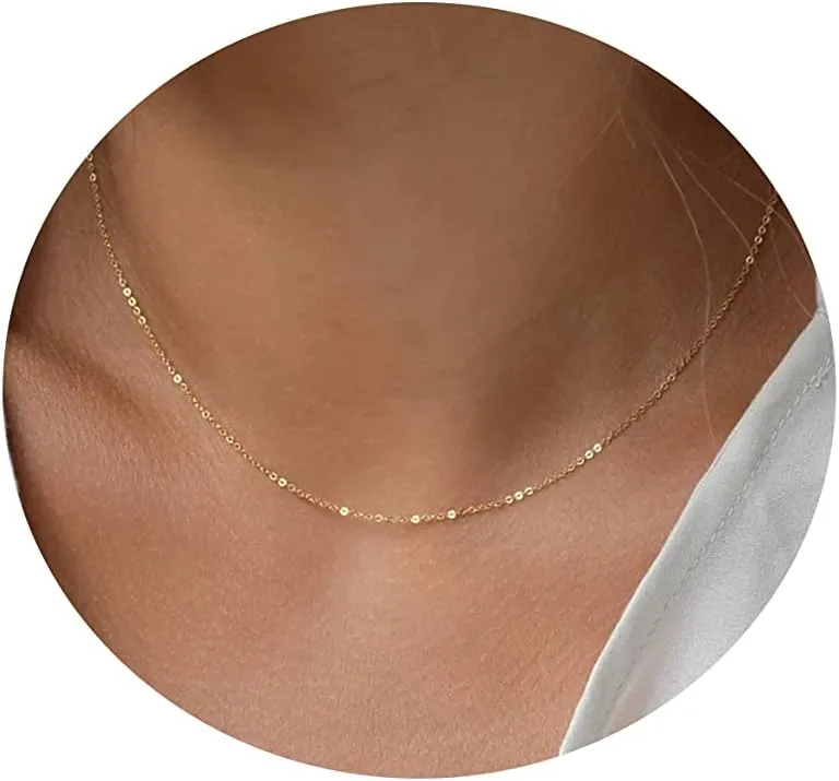 Dainty Chain Necklace for Women 18K Gold Plated Coin Disc Choker Necklaces Simple Satellite Beaded Twisted Chain Necklace Delicate Thin Paper Clip Necklaces Everyday Jewelry