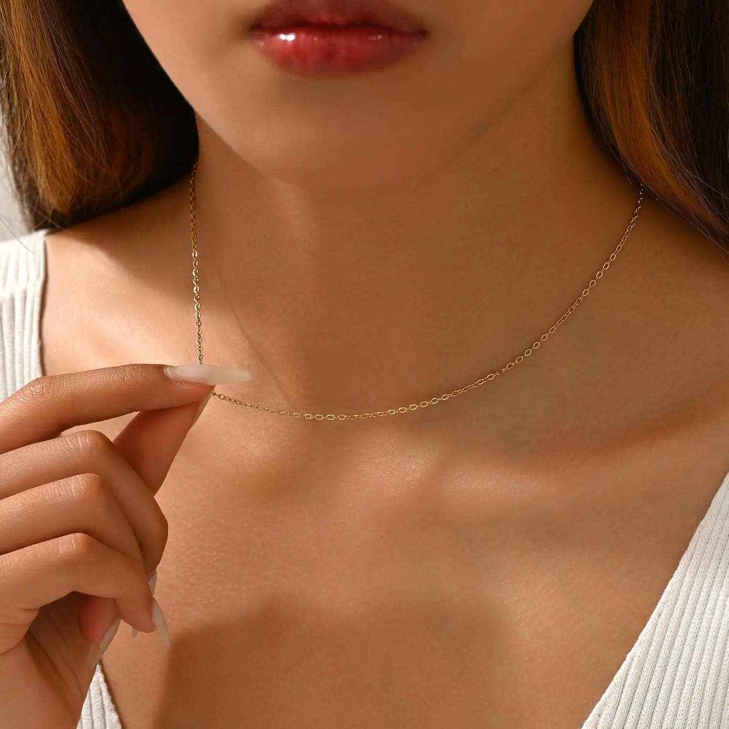 Dainty Chain Necklace for Women 18K Gold Plated Coin Disc Choker Necklaces Simple Satellite Beaded Twisted Chain Necklace Delicate Thin Paper Clip Necklaces Everyday Jewelry