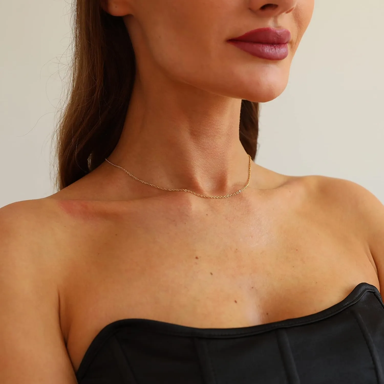 Dainty Chain Necklace for Women 18K Gold Plated Coin Disc Choker Necklaces Simple Satellite Beaded Twisted Chain Necklace Delicate Thin Paper Clip Necklaces Everyday Jewelry