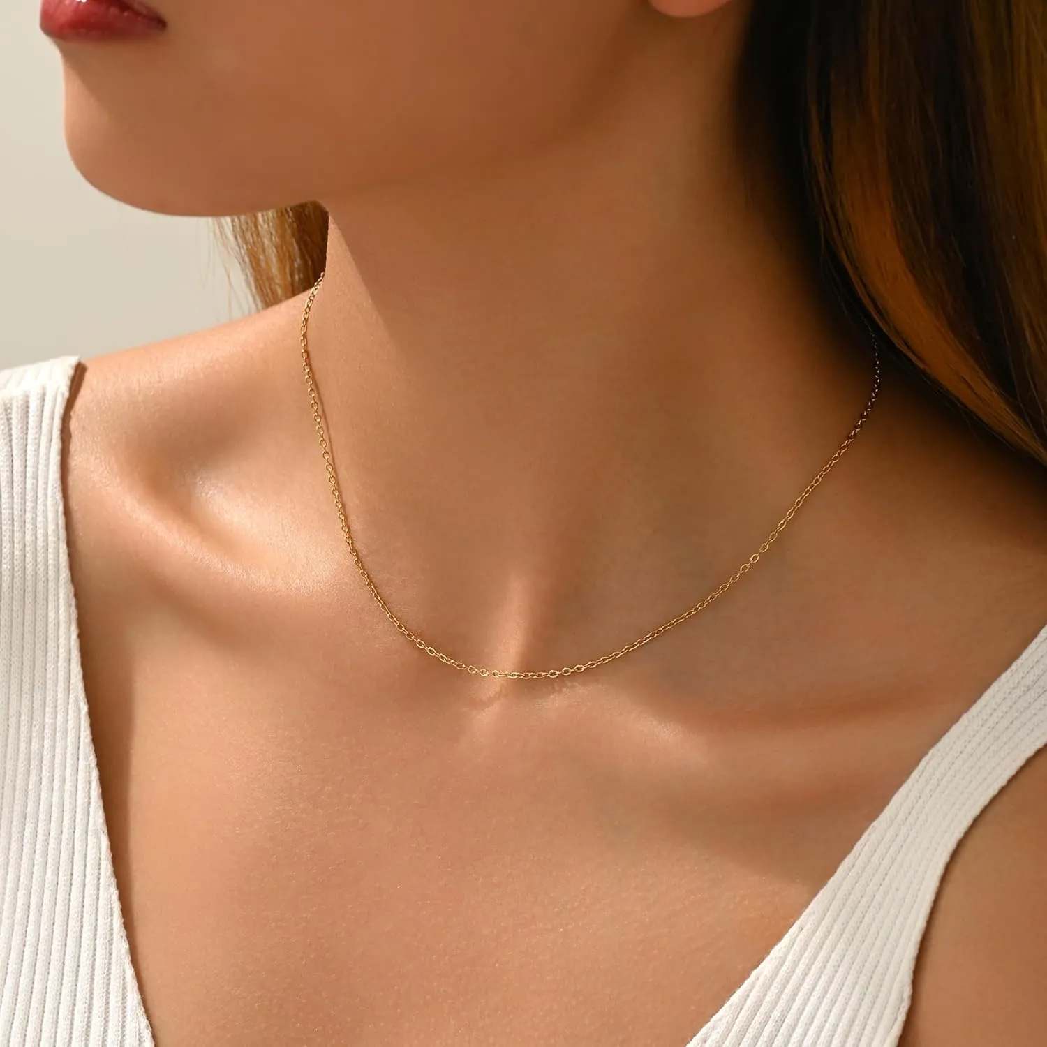 Dainty Chain Necklace for Women 18K Gold Plated Coin Disc Choker Necklaces Simple Satellite Beaded Twisted Chain Necklace Delicate Thin Paper Clip Necklaces Everyday Jewelry