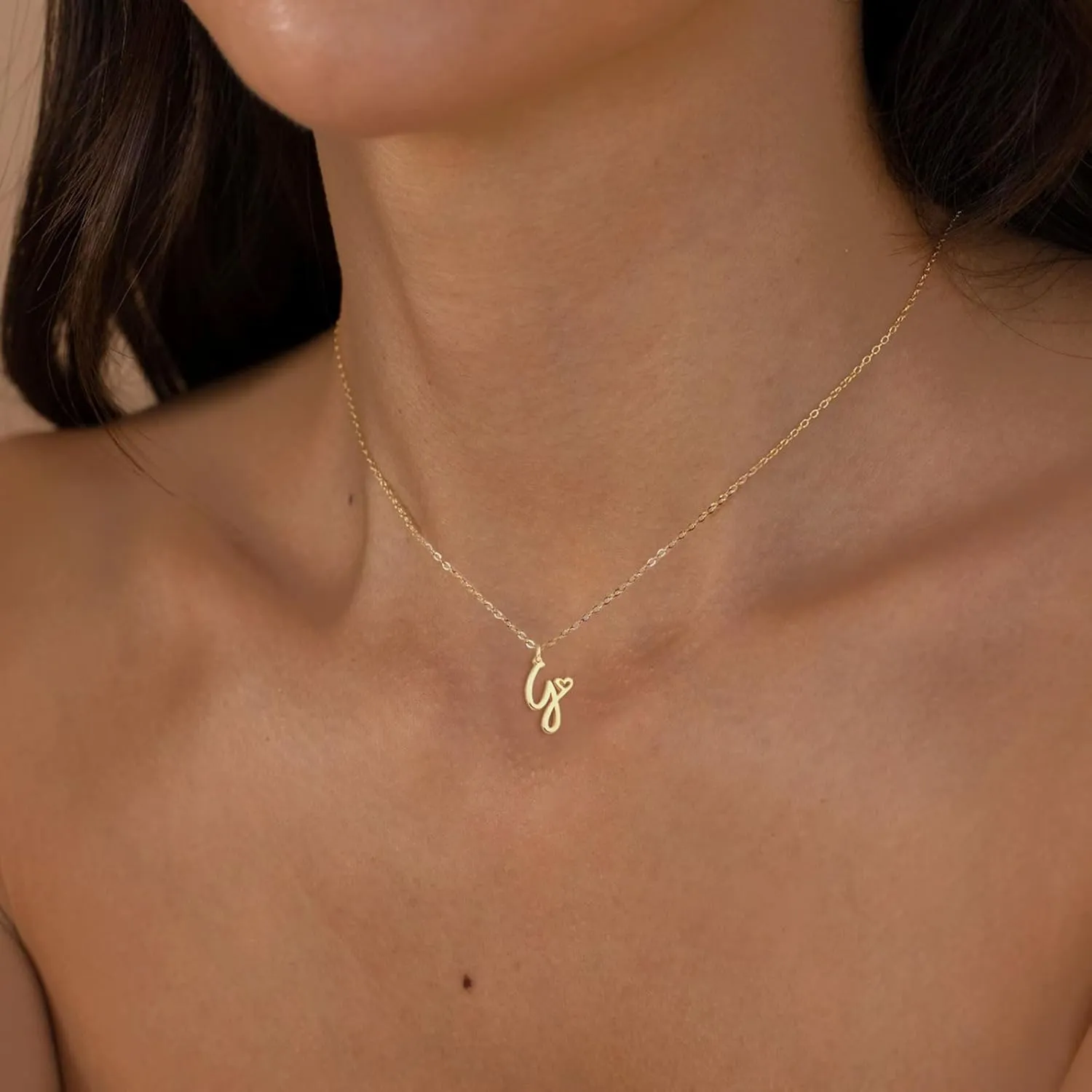 Dainty Gold Initial Necklaces for Women, 14K Gold Plated Tiny Letter Pendant Necklace Simple Cute Custom Personalized Monogram Name Choker Trendy Minimalist Jewelry Gift