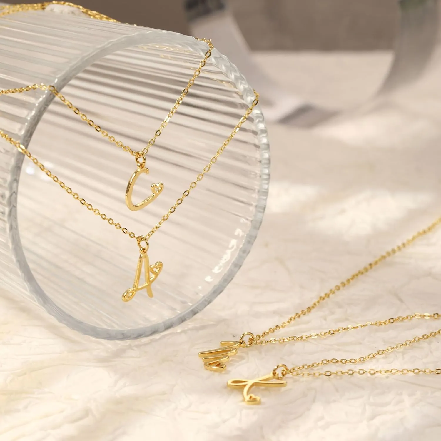 Dainty Gold Initial Necklaces for Women, 14K Gold Plated Tiny Letter Pendant Necklace Simple Cute Custom Personalized Monogram Name Choker Trendy Minimalist Jewelry Gift