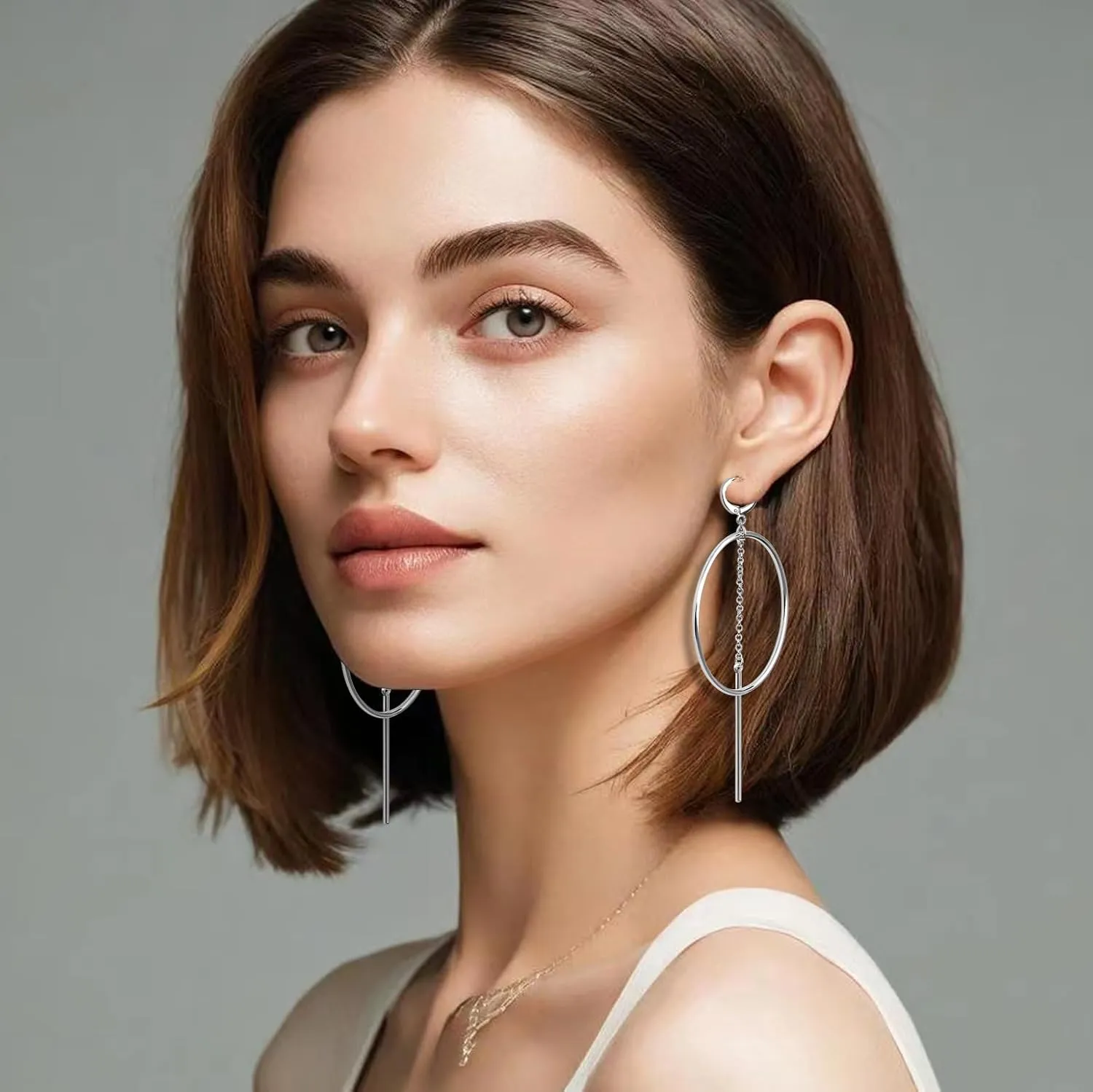 Dangle Hoop Earrings for Women, 14k Gold/Silver Plated High Polished Cute & Aesthetic Earrings for Women