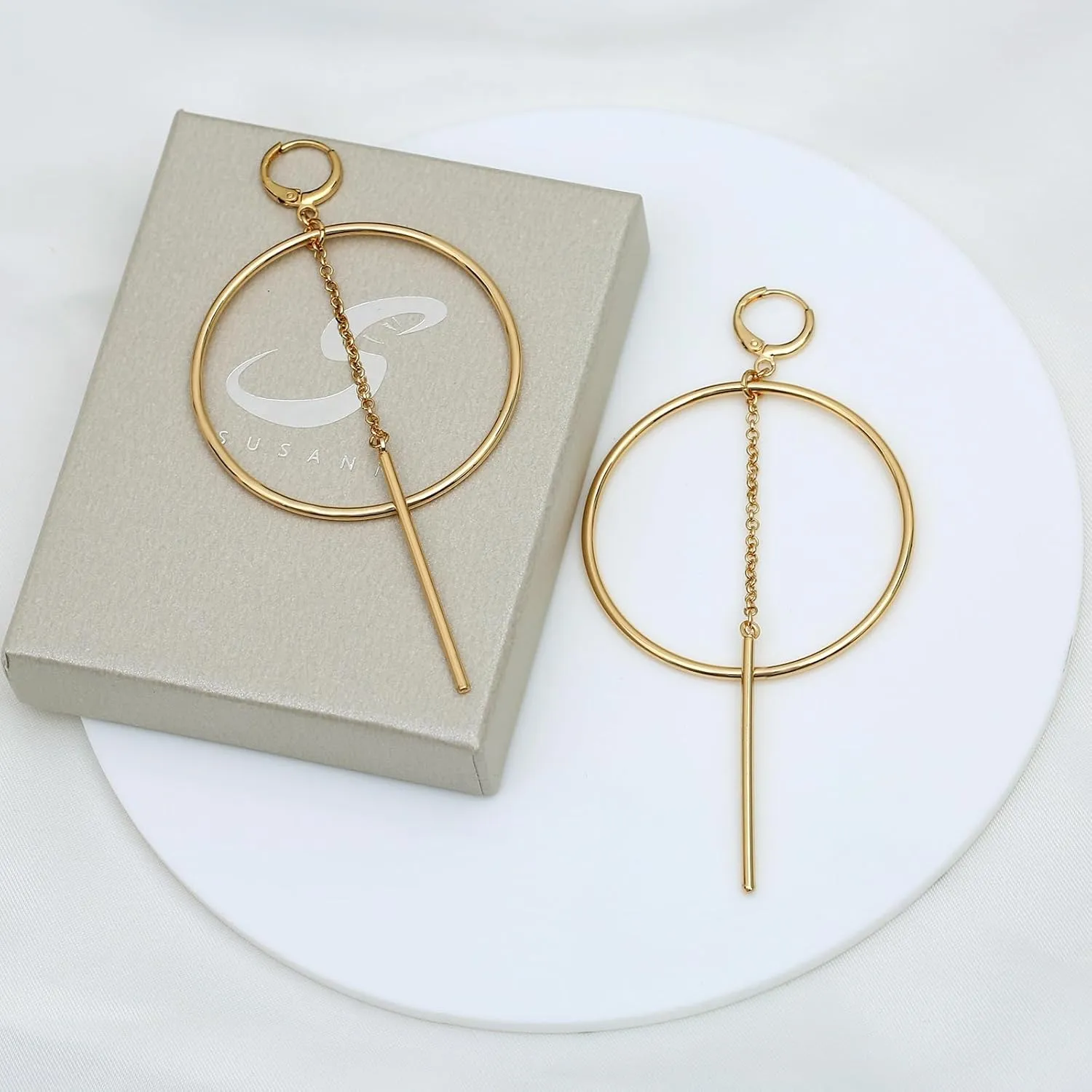 Dangle Hoop Earrings for Women, 14k Gold/Silver Plated High Polished Cute & Aesthetic Earrings for Women