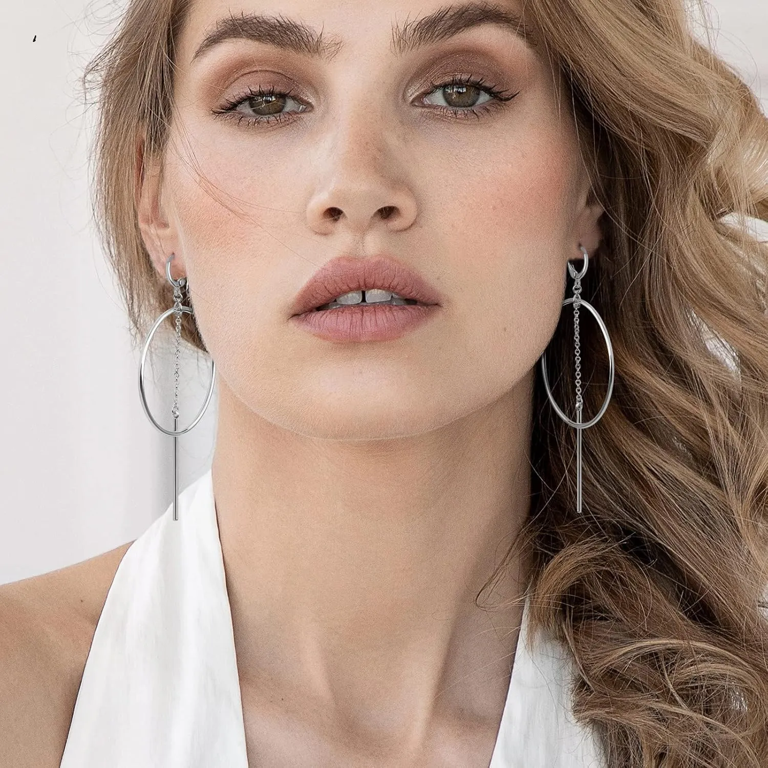Dangle Hoop Earrings for Women, 14k Gold/Silver Plated High Polished Cute & Aesthetic Earrings for Women