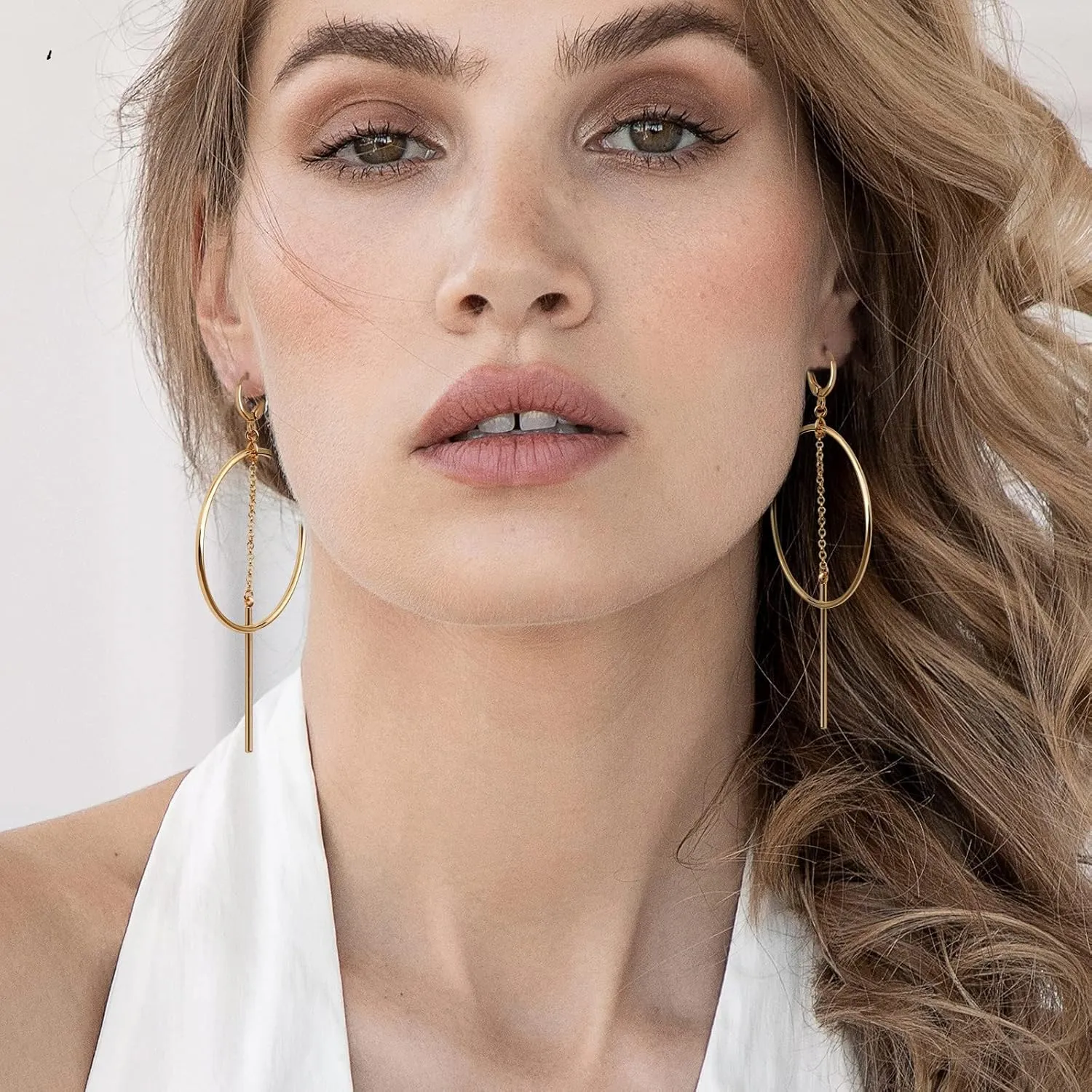 Dangle Hoop Earrings for Women, 14k Gold/Silver Plated High Polished Cute & Aesthetic Earrings for Women