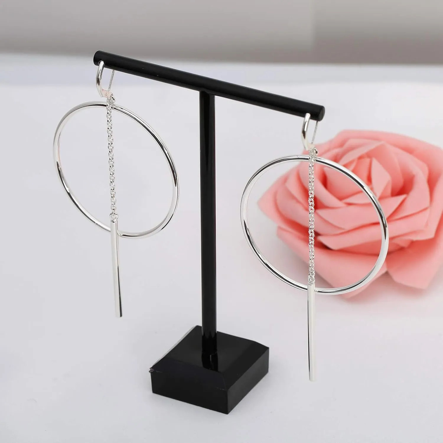 Dangle Hoop Earrings for Women, 14k Gold/Silver Plated High Polished Cute & Aesthetic Earrings for Women
