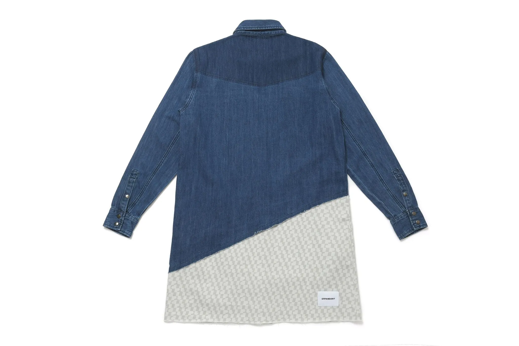 Denim and Logo Graphic Patched Long Shirt
