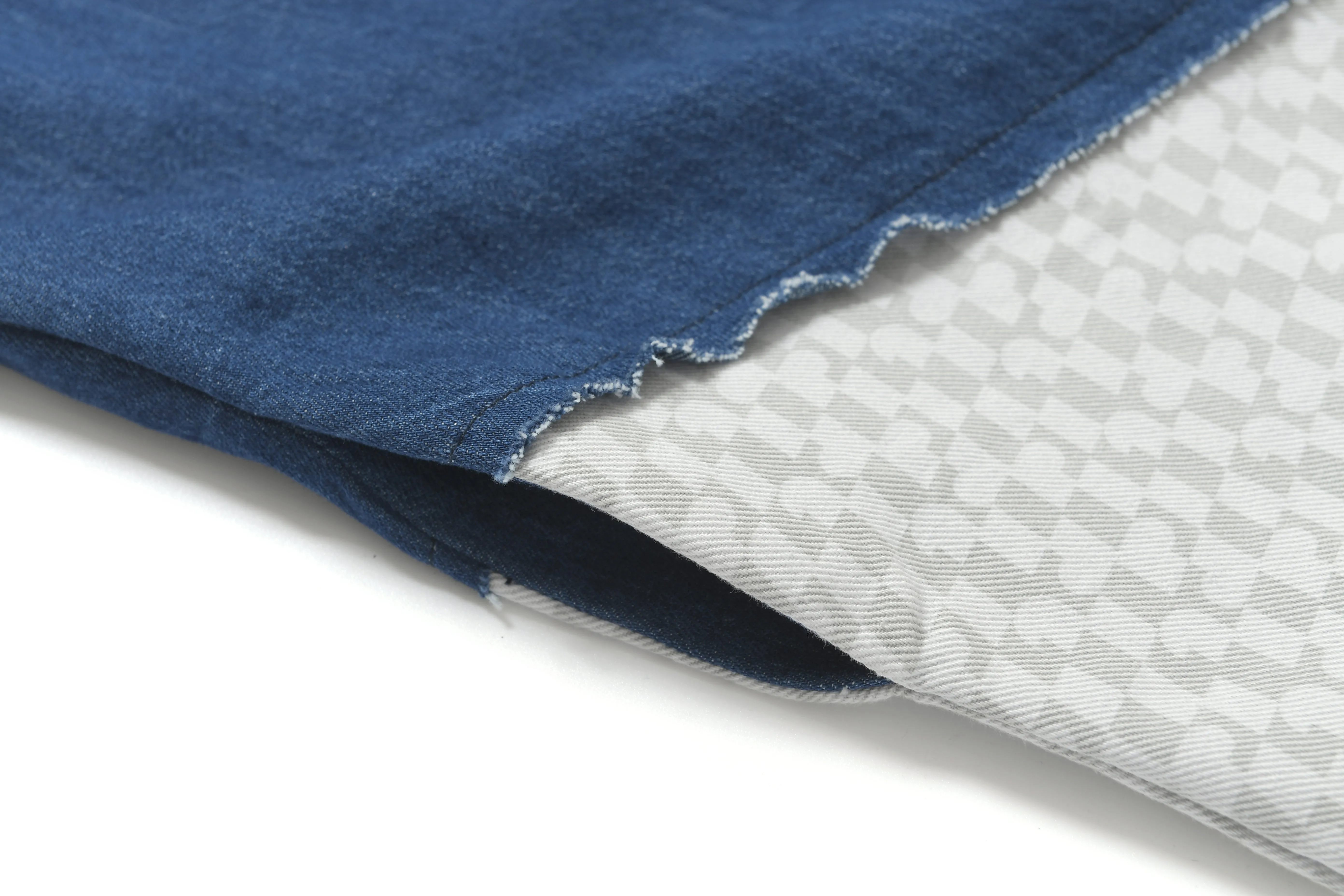 Denim and Logo Graphic Patched Long Shirt