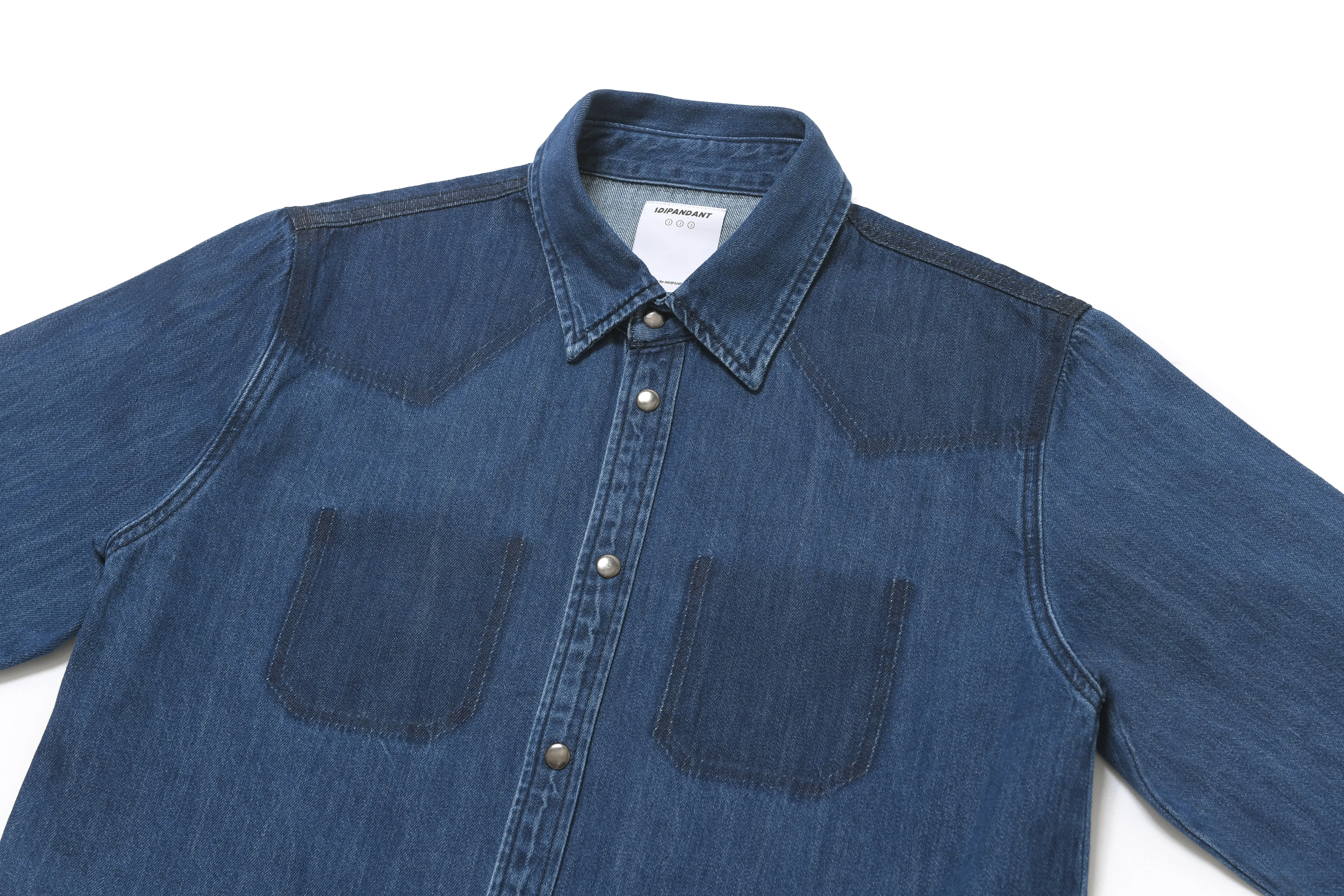 Denim and Logo Graphic Patched Long Shirt