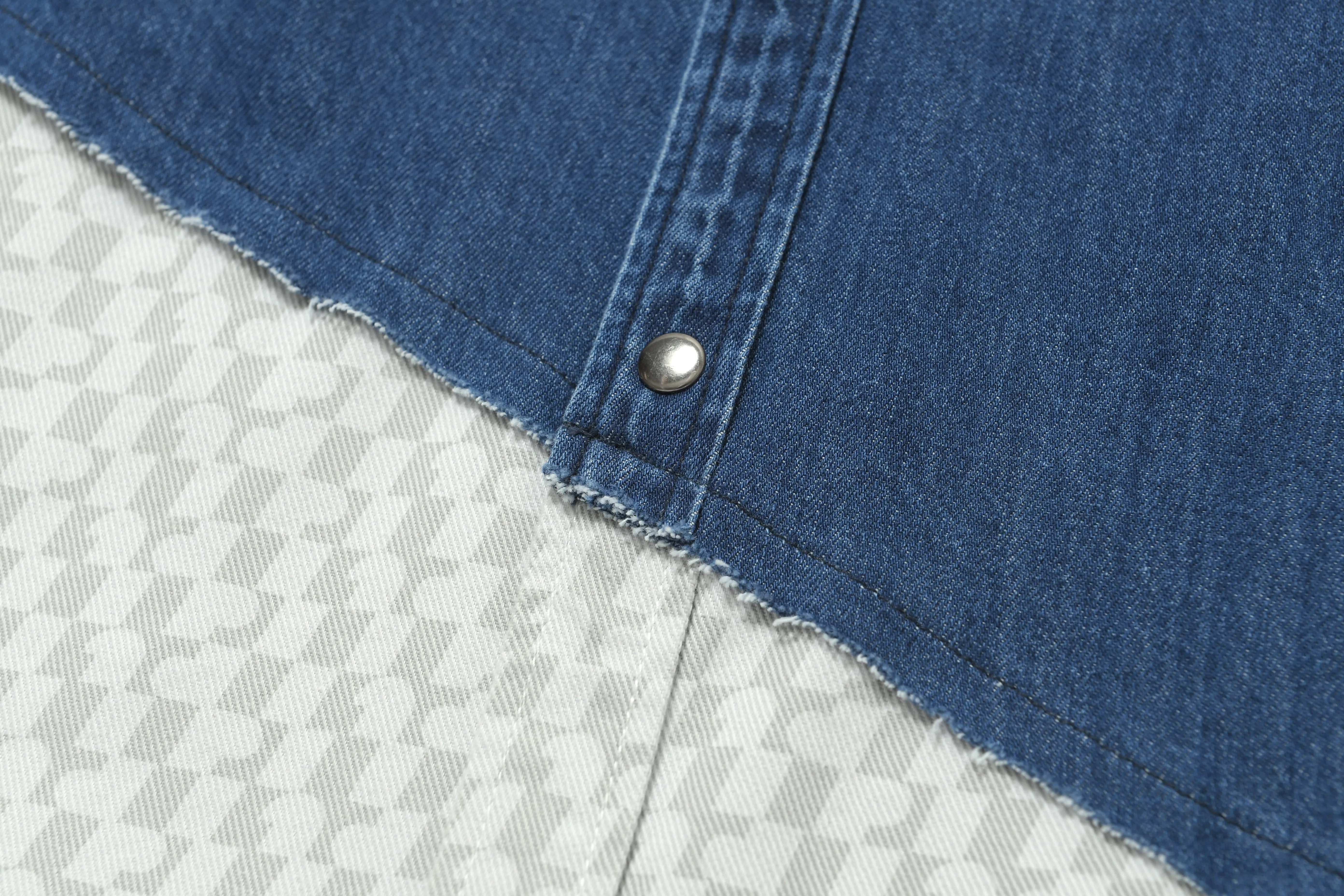 Denim and Logo Graphic Patched Long Shirt