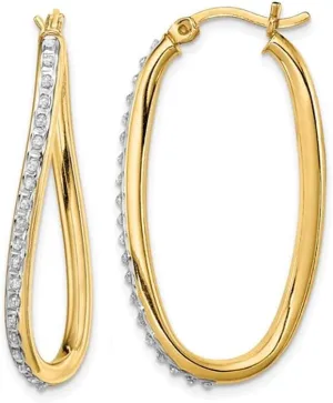 Diamond Accent Oval Hoop Twist Earrings in Sterling Silver with 18K Yellow Gold Plating (1 1/3 Inch)