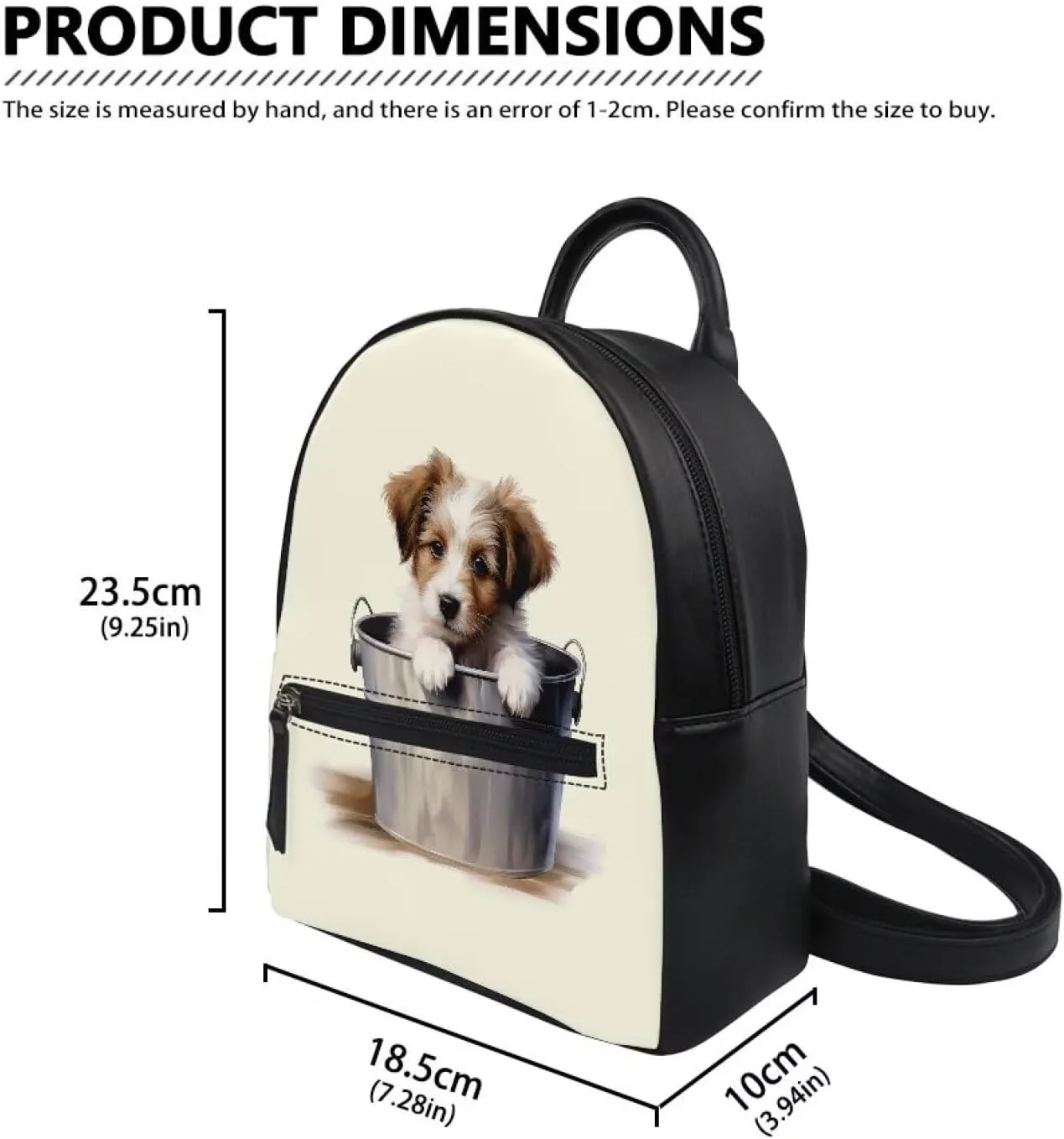 Dog Mini Backpack for Women Pu Leather Small Backpack with Zipper 3D Puppy Shoulder Bag Waterproof Western Backpack Purse for Girls Sports Bags Small Travel Tote Bags Gym Bags