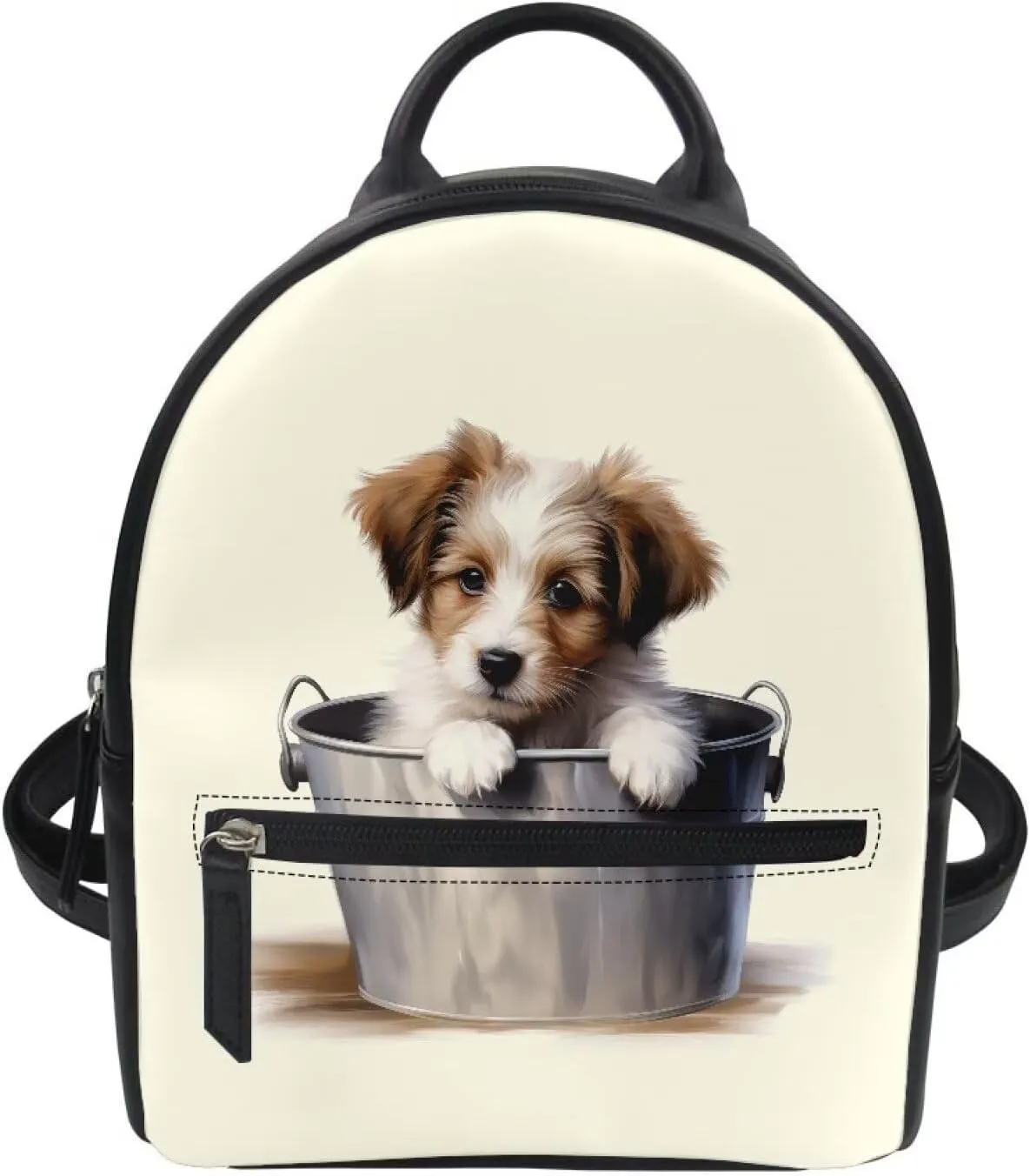 Dog Mini Backpack for Women Pu Leather Small Backpack with Zipper 3D Puppy Shoulder Bag Waterproof Western Backpack Purse for Girls Sports Bags Small Travel Tote Bags Gym Bags