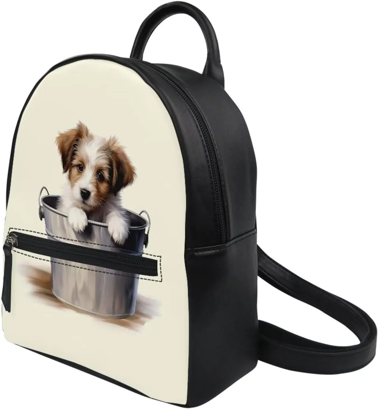 Dog Mini Backpack for Women Pu Leather Small Backpack with Zipper 3D Puppy Shoulder Bag Waterproof Western Backpack Purse for Girls Sports Bags Small Travel Tote Bags Gym Bags