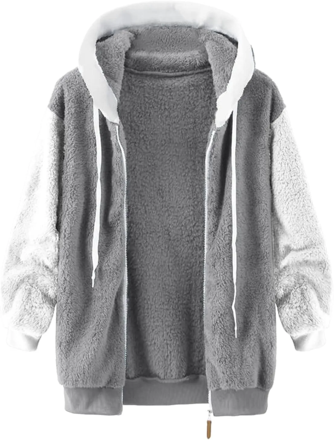 DOLKFU Women Oversized Winter Coat Jacket Zip Up Hooded Coats Shaggy Fleece Open Front Jackets Thick Sherpa Lined Warm Tops