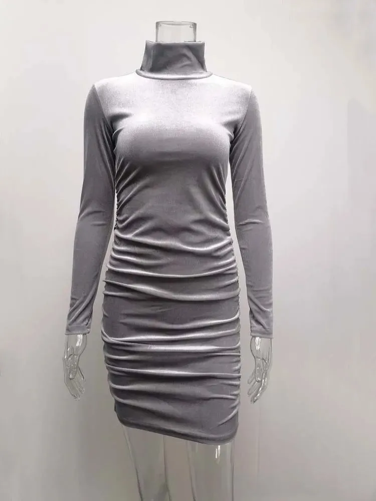 DressBetty - 2024 Slim Velvet Long Sleeve Party Turtleneck Bodycon Dress