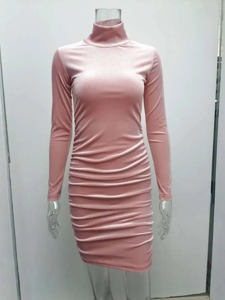 DressBetty - 2024 Slim Velvet Long Sleeve Party Turtleneck Bodycon Dress
