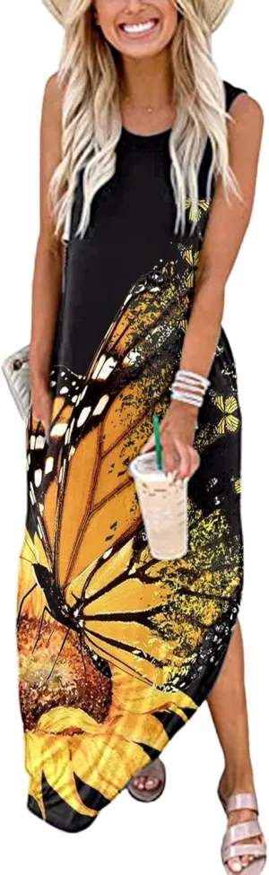 Dresses for Women 2024 Casual Loose Sundress Summer Sleeveless Split Maxi Dresses Long Sun Dress for Beach Vacation