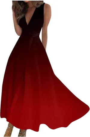 Dresses for Women 2024 Sleeveless Wrap V Neck Beach Dresses Flowy Ruched Floral Print Maxi Dress Flowy Boho Dress