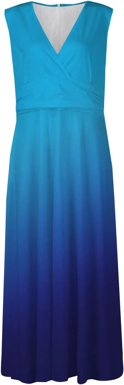 Dresses for Women 2024 Sleeveless Wrap V Neck Beach Dresses Flowy Ruched Floral Print Maxi Dress Flowy Boho Dress